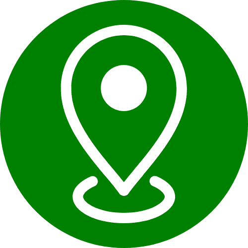 Icône représentant une flèche de géolocalisation en blanc dans un cercle vert.